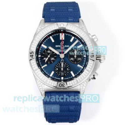 Super Clone BLS Factory Breitling Chronomat 42mm B01 Blue Dial Diamond Watch 